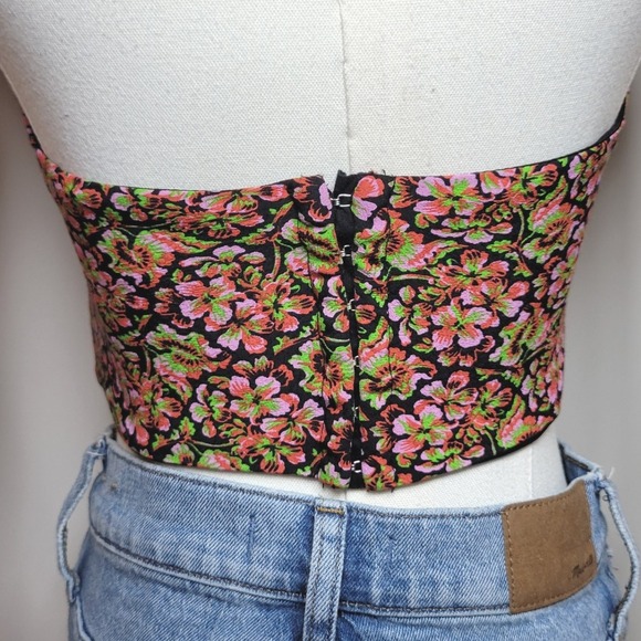 Zara Floral Brocade Corset Crop Top – Hook & Eye Back, Size XS - Picture 7 of 7